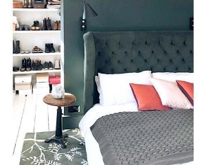 Domino King Bed in Cameron Brilliant Velvet Mallard