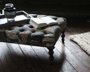 Pentlow Footstool in William Morris Acanthus Slate