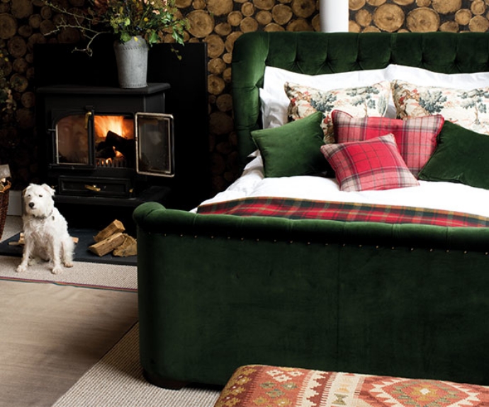 Photoshooot Images: Rouen King High End Bed in Linwood Omega Velvet Hunter