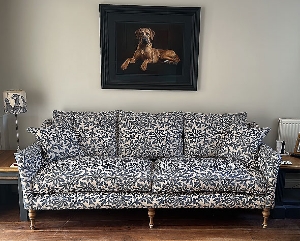Brunel 4 Seater Sofa in V&A Floral Scroll Midnight Blue