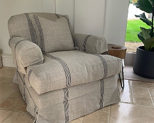 Hampton Loose cover Chair in Baldersby Linen Stripe Blue 