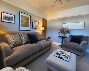 Kentwell 3 Seater Sofa and ladies Chair in Linwood Tango Velvet II Pebble