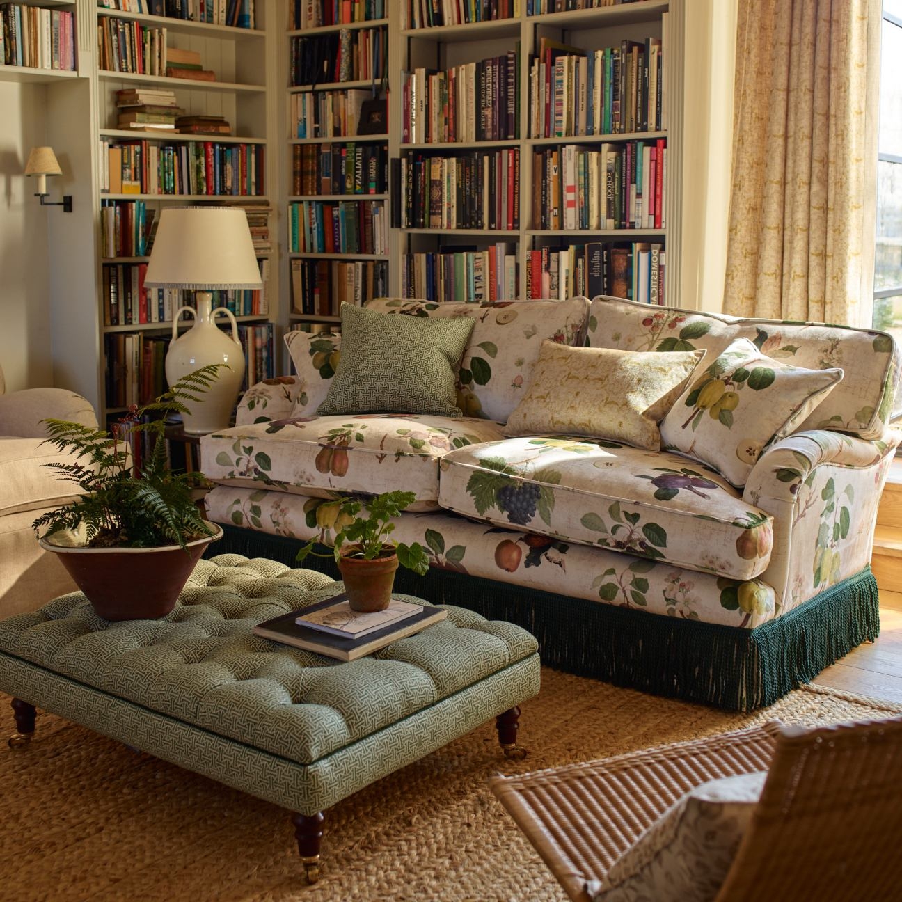 Alwinton 3 Seater Sofa in RHS Collection on Velvet William Hooker with Fringe in Sophie Bullion Viridian